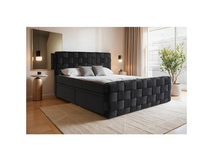 Livetastic BOXBETT, Schwarz, H4, Höhe ca. 18 cm, 140x200 cm, gepolstertes Kopfteil, Topper durchgehend, mit Schubkästen, in verschiedenen Größen von Livetastic