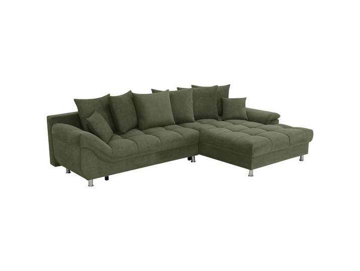Livetastic ECKSOFA ERICE, Grün, 4-Sitzer, Füllung: Schaumstoffflocken,Schaumstoffflocken, Ottomane rechts, L-Form, 312x198 cm, Made in EU, von Livetastic