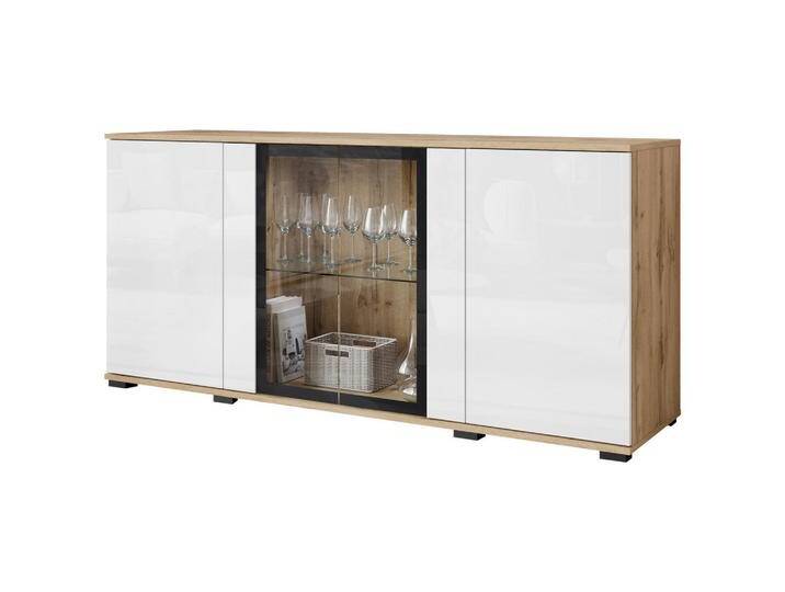 P & B SIDEBOARD Caro, Eiche Wotan, Weiß Hochglanz, Glas, 3 Fächer, 150x69.7x39.5 cm, FSC, stehend, Schlafzimmer, Schlafzimmer Kommoden P & B SIDEBOARD Caro, Eiche Wotan, Weiß Hochglanz, Glas, 3 Fächer, 150x69.7x39.5 cm, FSC, stehend, Schlafzimmer, Schlafzimmer Kommoden von XXXLutz