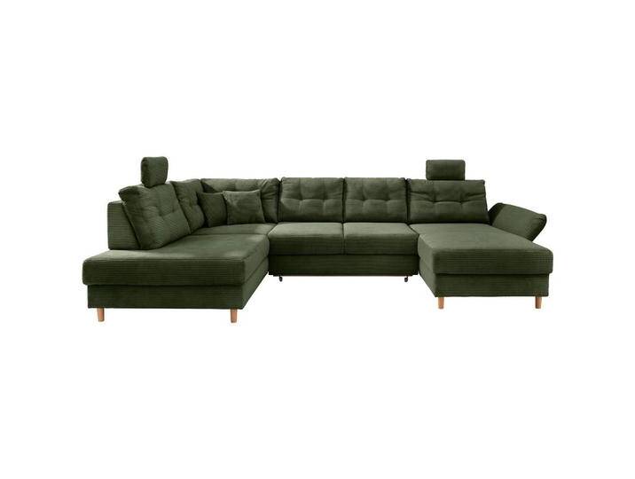 Livetastic WOHNLANDSCHAFT, Dunkelgrün, Buche, 6-Sitzer, Füllung: Schaumstoff, Ottomane links, U-Form, 338-352x206 cm, Liegefunktion, seitenverkehrt von Livetastic