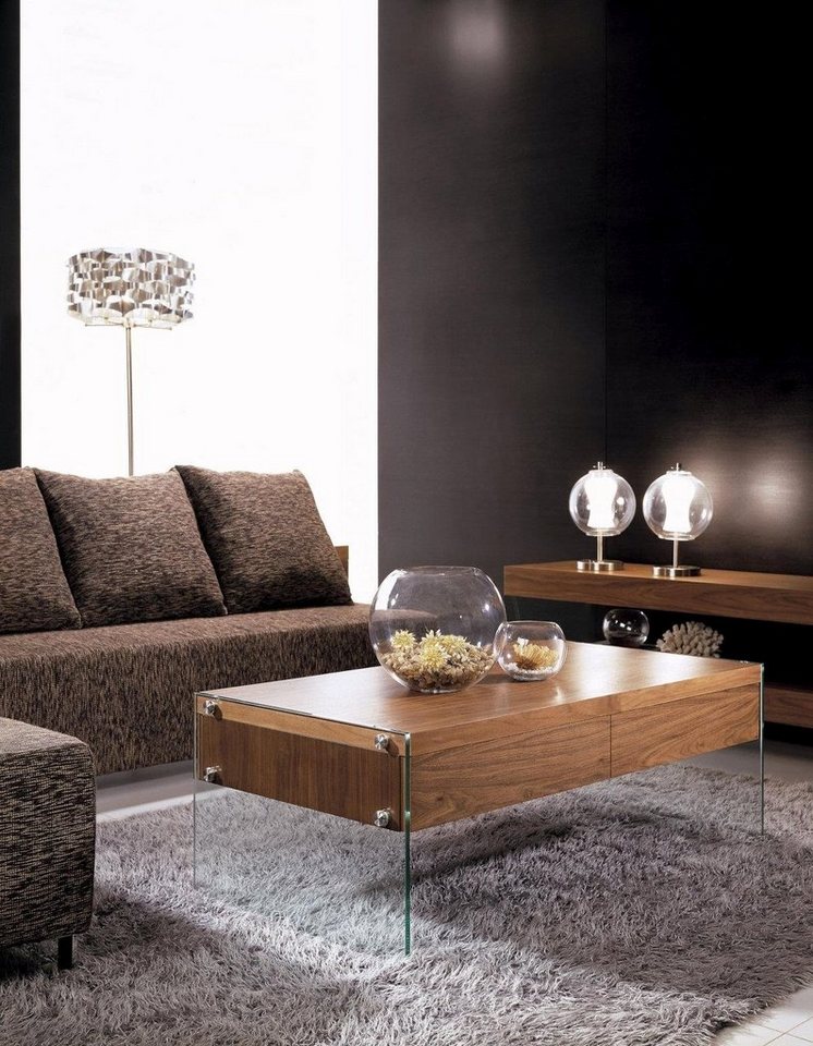 Livin Hill Couchtisch Soho, Nussbaumfurnier, gehärtetes Glas, Soft-Close-System von Livin Hill