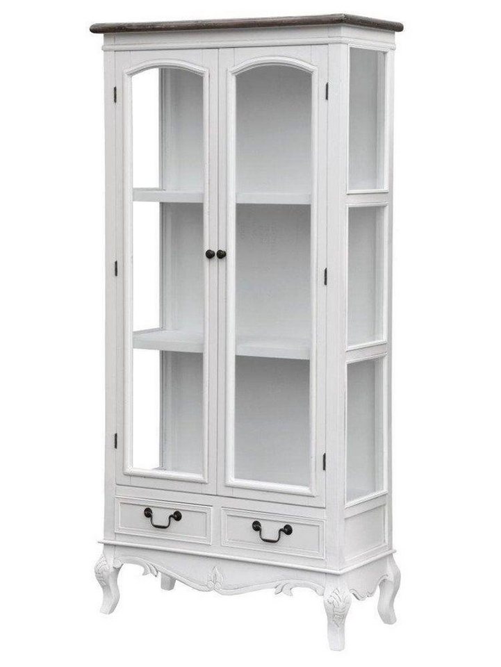 Livin Hill Vitrine Rimini White Provenzalischer Stil, weiße Schnitzereien, antiker Braunton von Livin Hill