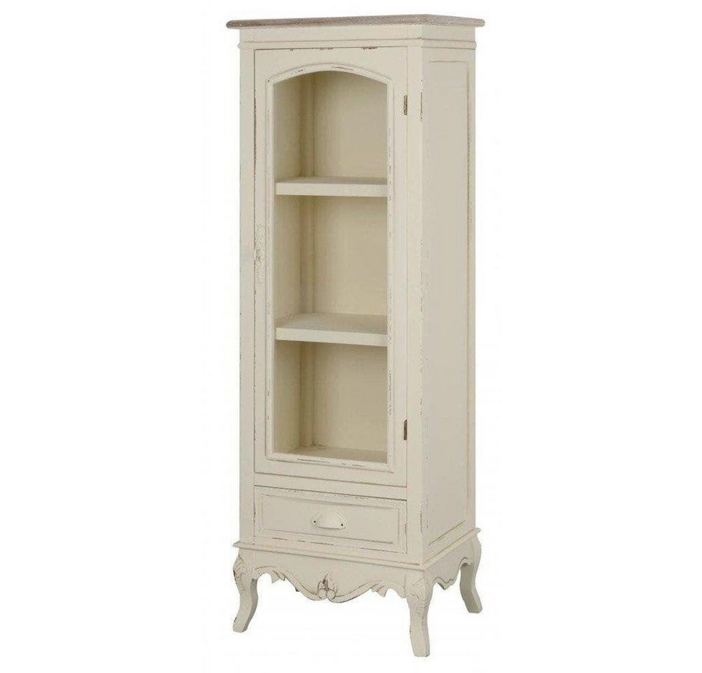 Livin Hill Vitrine Rimini cremefarbene Schnitzereien, muschelförmige Metallgriffe, rustikal von Livin Hill