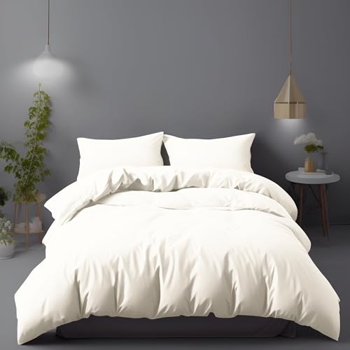 LivinEase Bettwäsche 155x220 - Mikrofaser Bettbezug 155x220 cm + 2 Kissenbezüge 80x80 cm - Bettwäsche - Creme von LivinEase