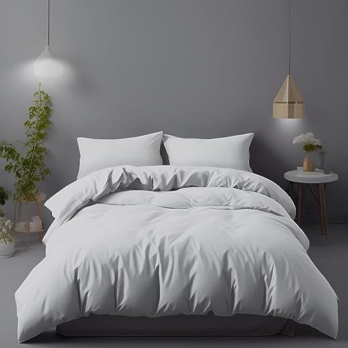 LivinEase Bettwäsche 220x240 Set - Mikrofaser Bettbezug 240x220 cm + 2 Kissenbezüge 65x65 cm - Silber von LivinEase