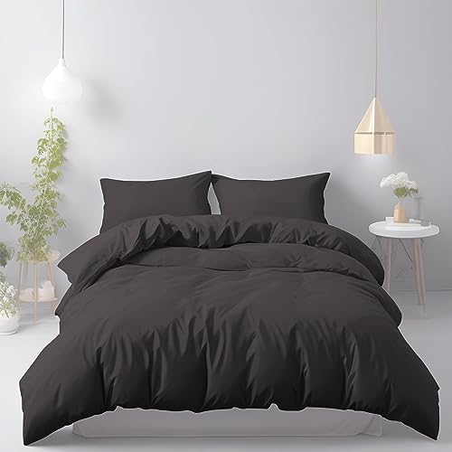 LivinEase Bettwäsche 255x200 Set - Mikrofaser Bettbezug 255x200 cm + 2 Kissenbezüge 50x80 cm - Bettwäsche - Schwarz von LivinEase