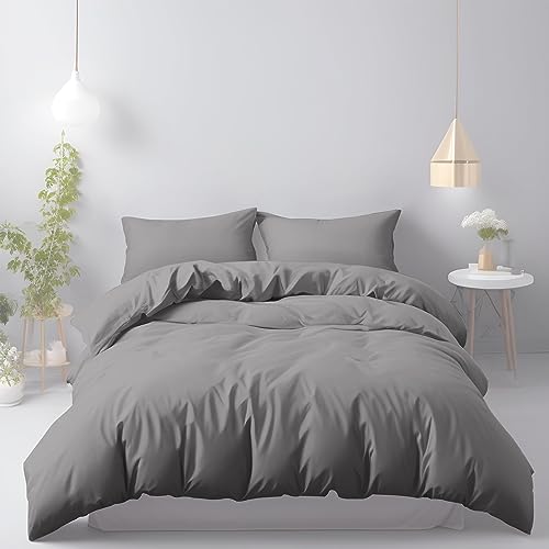 LivinEase Bettwäsche 260x240 Set - Mikrofaser Bettbezug 260x240 cm + 2 Kissenbezüge 65x65 cm - Bettwäsche - Anthrazit/Grau von LivinEase