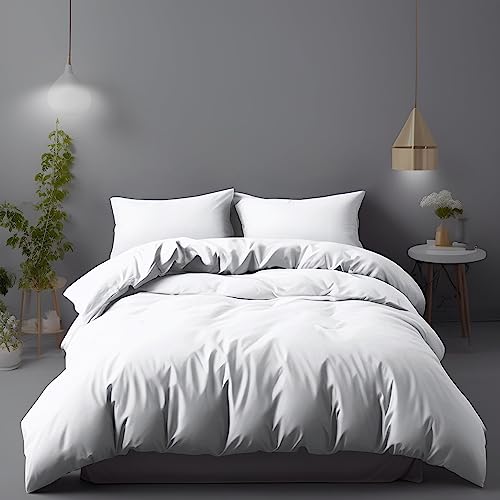LivinEase Bettwäsche 200x200 Set - Mikrofaser Bettbezug 200x200 cm + 2 Kissenbezüge 50x75 cm – Bettwäsche - Weiß von LivinEase