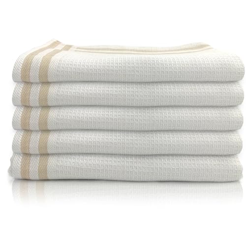 LivinEase Geschirrtücher für Küche - Geschirrtücher - Geschirrtücher Set- Saugfähige T Handtücher (Weißbraun, 50x70 cm (Pack of 5)) von LivinEase