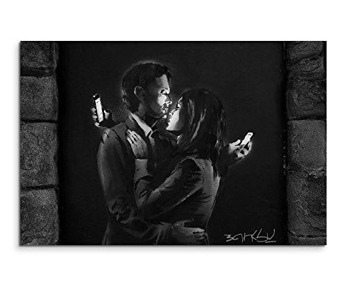 Mobile Phone Lovers Banksy Wandbild 120x80cm XXL Bilder und Kunstdrucke auf Leinwand von Livina-Wandbilder