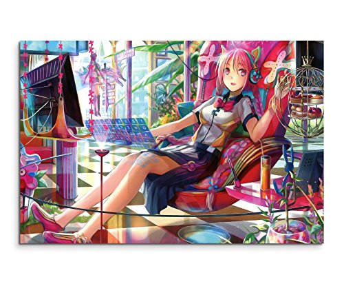 Online Anime Girl Wandbild 120x80cm XXL Bilder und Kunstdrucke auf Leinwand von Livina-Wandbilder