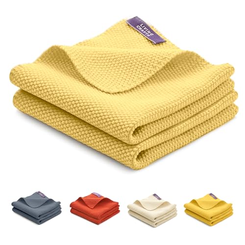 Living Crafts - Juno | Spültücher, 2er-Pack | Geschirrtücher, Saugfähige Geschirrtücher, Weiche Geschirrtücher, Reinigungstücher, Küchentücher, 28 x 28 cm (Gold Cream) von Living Crafts