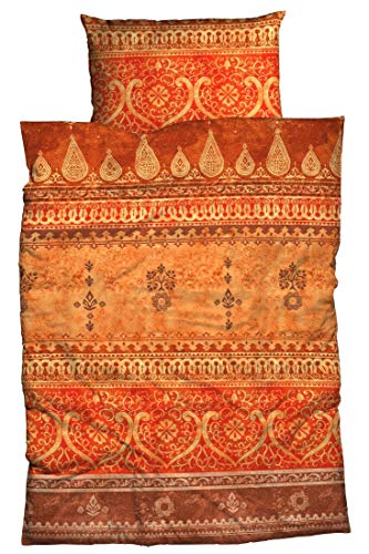 LIVING DREAMS Bettwäsche Indi orange Terra 155x220 cm orientalische Ornamente Bordüren Bettwäsche-Set modernes Landhaus Italienischer Flair so hip von LIVING DREAMS