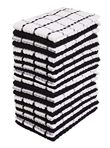 Kitchen Towels - Dish Towels and Dish Cloths - Hand Towel and Dishcloths Sets - 100% Soft Ring Spun Combed Cotton - Great for Cooking in Kitchen or Household Cleaning - Size 15" x 25" (Black, 24) von Living Fashions