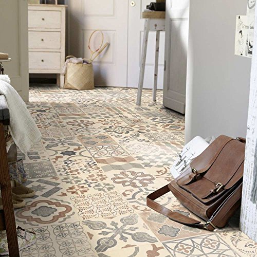 livingfloor® PVC Bodenbelag Shabby Retro Fliesenoptik Mediterran Natural 2m Breite, Länge variabel Meterware, Größe:11.00x2.00 m von Living Floor