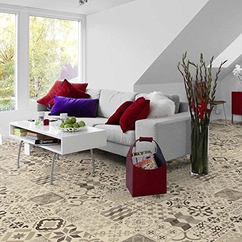 livingfloor® PVC Bodenbelag Shabby Retro Fliesenoptik Mediterran Schwarz/Weiss 2m Breite, Länge variabel Meterware, Größe: 1.50x2.00 m von Living Floor