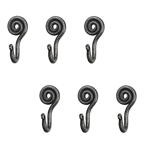 Living Ideas Handgeschmiedete Spiralhaken, Set mit 6 Stück, handgefertigt, Schmiedeeisen, Wandmontage, Kleiderhaken, Schmiede, Metall, Wandhaken, Schwarz, Antik-Finish von Living Ideas