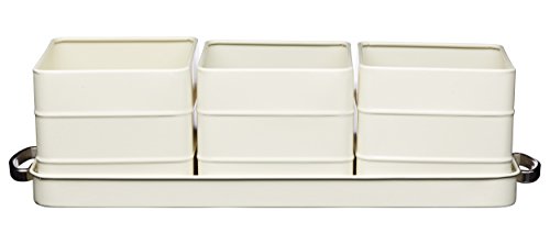 KitchenCraft Living Nostalgie Indoor Metallkräutertöpfe und Tablettset, Vintage Inspirierter Mini-Kräutergarten, 39 x 12 x 10 cm – Antique Cream von KitchenCraft