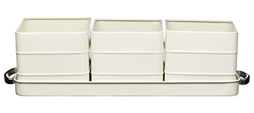 KitchenCraft Living Nostalgie Indoor Metallkräutertöpfe und Tablettset, Vintage Inspirierter Mini-Kräutergarten, 39 x 12 x 10 cm – Antique Cream, Creme von KitchenCraft