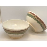 Weiße Steingut Schüssel 2Er Set Mit 4 Farbigen Rändern #3 von LivingSoulPottery