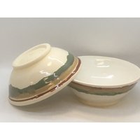 Weiße Steinzeug Schüssel 2Er Set Mit 4 Farbigen Rändern #2 von LivingSoulPottery