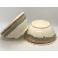 Weiße Steinzeug Schüssel 2Er Set Mit 4 Farbigen Rändern von LivingSoulPottery
