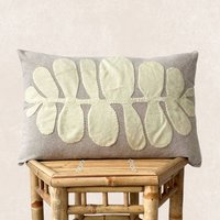 Cozy Minimalistic Lumbar Pillow Cover With Green Leaf | Bodhi von Livingmulticultural