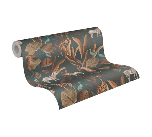 Livingwalls Anna D'Andrea Vliestapete Tiertapete 10,05 m x 0,53 m - Blau, Grün, Braun - Tapete Floral - 782182 von Livingwalls