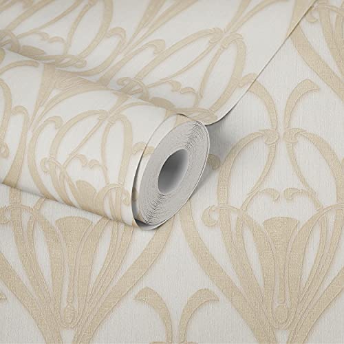 Livingwalls Barocktapete Mata Hari Tapete im Jugendstil Vliestapete beige creme metallic mit Glitzereffekt fein strukturiert 380911 von Livingwalls