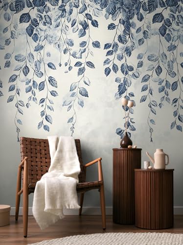 Livingwalls Fototapete mit Blätterranken-Design in Blau, Creme, Weiß - Florale Vliestapete 8,80 m x 0,53 m Natur-Motiv by COSMOPLITAN - 791445 von Livingwalls