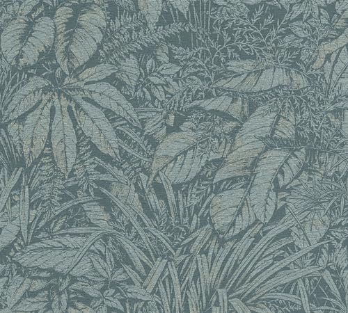 Livingwalls Tapete Blau Petrol - Dschungel Tapete 395603 - hochwertige Vliestapete floral mit dezentem Metalliceffekt in Kupfer - 10,05m x 0,53m - Made in Germany von Livingwalls