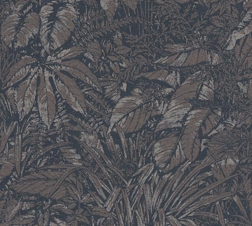 Livingwalls Tapete Braun Schwarz - Dschungel Tapete 395605 - hochwertige Vliestapete floral mit dezentem Metalliceffekt in Gold Beige - 10,05m x 0,53m von Livingwalls