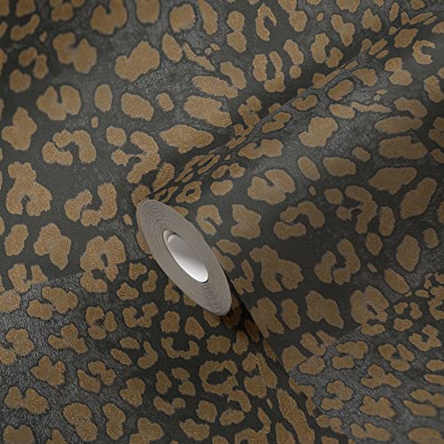 Livingwalls Tapete Gold Schwarz Leopardenmuster Animal Print 385234 Vliestapete Felloptik 10,05x0,53m Made in Germany von Livingwalls