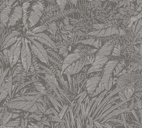 Livingwalls Tapete Grau - Dschungel Tapete 395607 - hochwertige Vliestapete floral mit dezentem Metalliceffekt in Silber - 10,05m x 0,53m - Made in Germany von Livingwalls