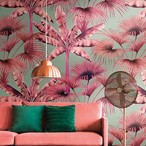 Livingwalls Travel Styles Vliestapete - Tropische Tapete in Blau und Pink - stylische Wandtapete für verschiedene Räume in 1,59 m x 2,80 m von Livingwalls