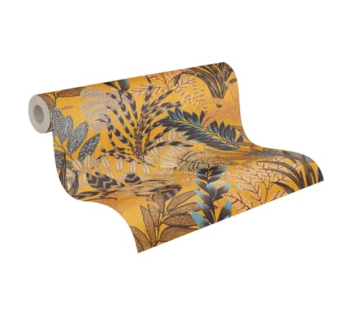 Livingwalls Metropolitan Stories 2 Vliestapete mit floralem Muster 0,53 x 10,05 m – Gelb, Braun, Blau – moderne Tapete mit Blättermotiv Made in Germany – 378601 von A.S. Création