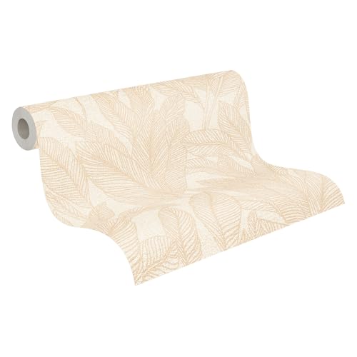 Livingwalls Vliestapete mit Blatt-Struktur in Beige, Creme - Florale Blättertapete 10,05 m x 0,53 m by COSMOPOLITAN - 790642 von Livingwalls