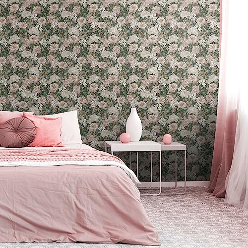 Tapete floral Rosa Grün - Tapete Wohnzimmer Schlafzimmer 394262 - Vliestapete Dschungel - 10,05 m x 0,53 m für 5,33m² - Made in Germany von Livingwalls