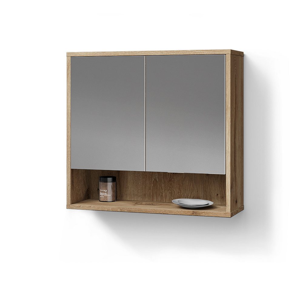 Livinity® Badezimmerspiegelschrank ATERNO, Viking Oak, 70 x 65 cm mit 2 Türen von Livinity®