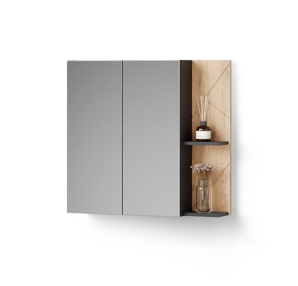 Livinity® Badezimmerspiegelschrank Ronco, Anthrazit/Goldkraft Eiche, 80 x 75 cm von Livinity®
