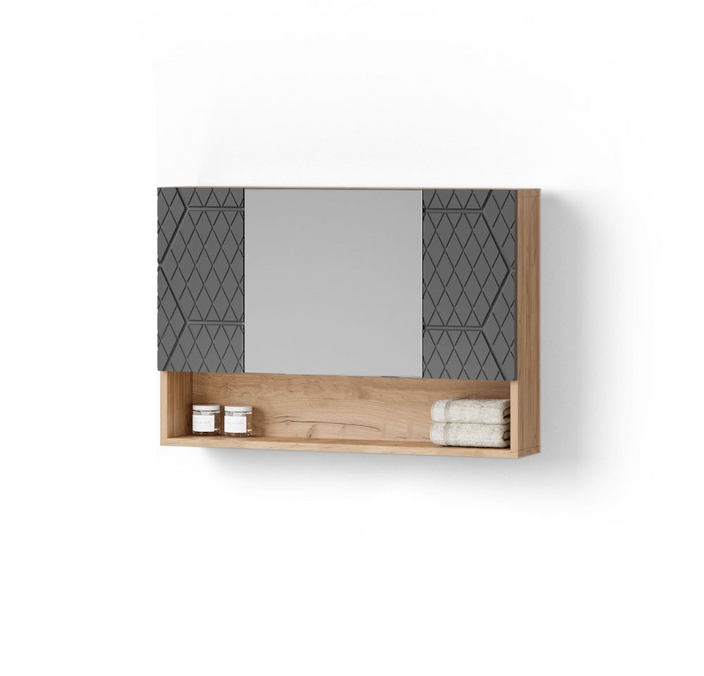 Livinity® Badezimmerspiegelschrank Ronco, Anthrazit mit Wabenstruktur/Goldkraft Eiche, 80 x 55 cm von Livinity®
