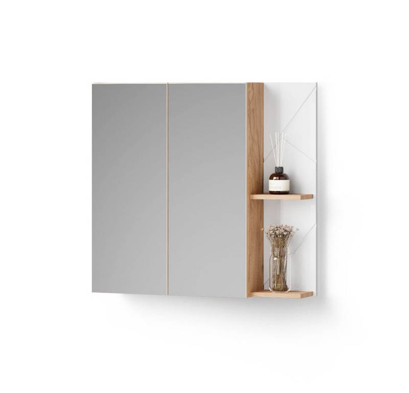 Livinity® Badezimmerspiegelschrank Ronco, Weiß Hochglanz/Goldkraft Eiche, 80 x 75 cm von Livinity®