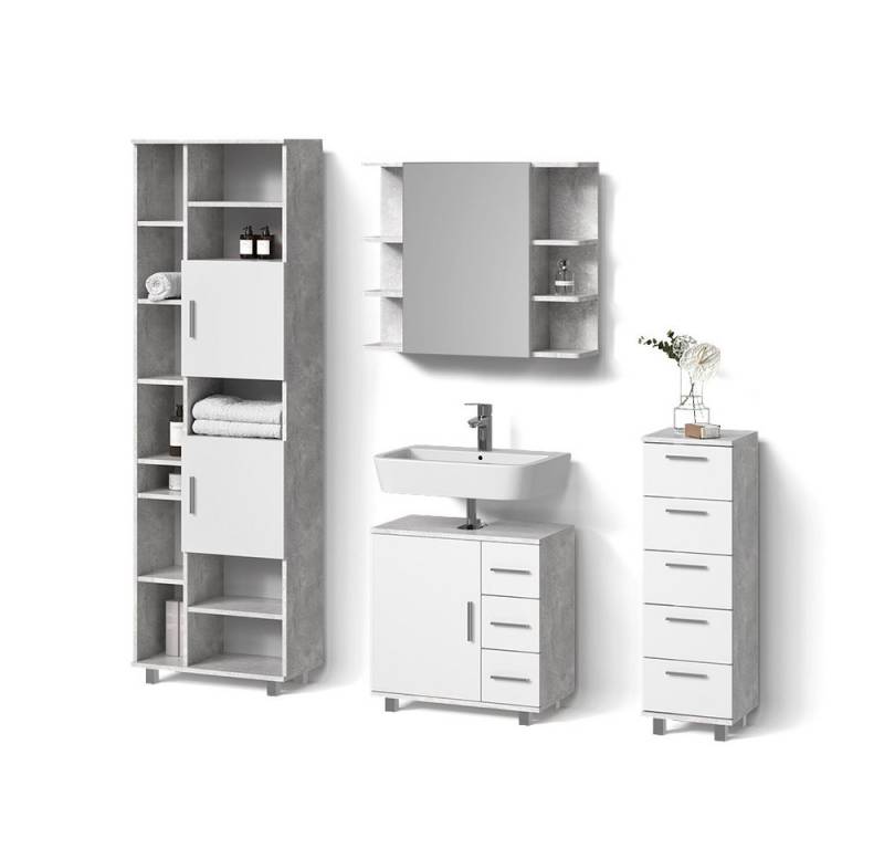 Livinity® Badmöbel-Set Eisak, Beton/Weiß, 4 Teile von Livinity®