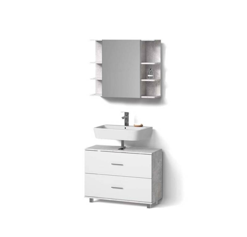 Livinity® Badmöbel-Set Eisak, Beton/Weiß/Weiß, 2 Teile, Unterschrank 80 cm von Livinity®