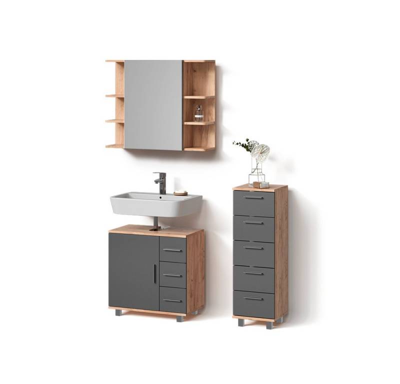 Livinity® Badmöbel-Set Eisak, Eiche/Anthrazit, 3 Teile, mit Midischrank von Livinity®