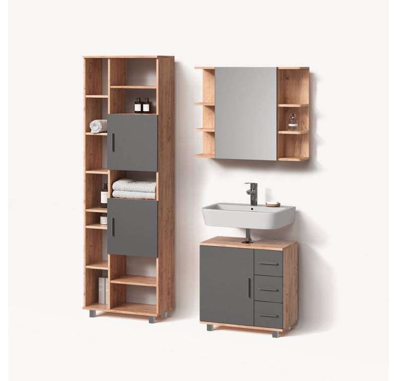Livinity® Badmöbel-Set Eisak, Eiche/Anthrazit, 3 Teile, mit Unterschrank 60 cm von Livinity®