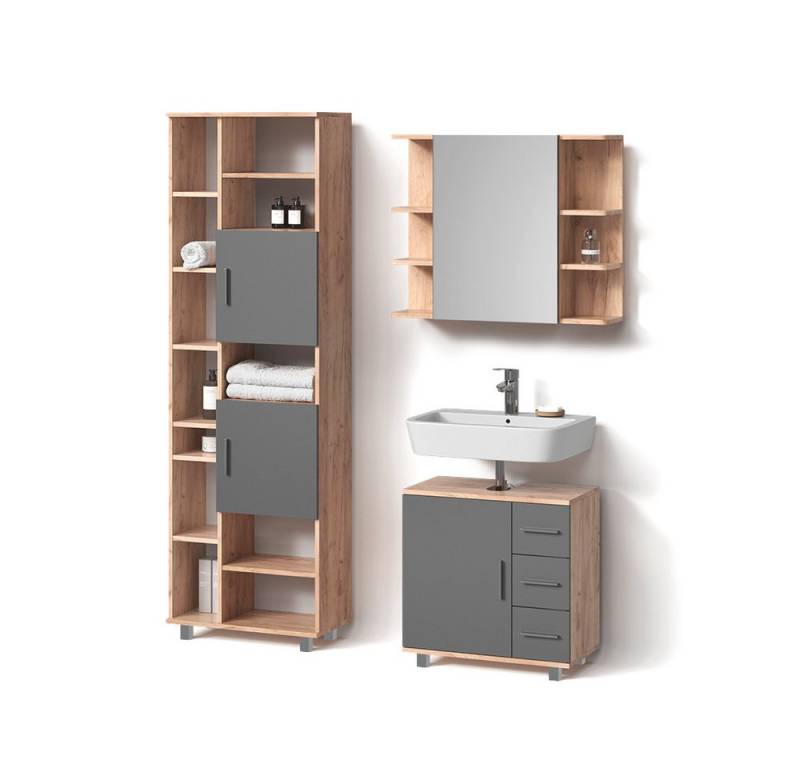 Livinity® Badmöbel-Set Eisak, Eiche/Anthrazit, 3 Teile, mit Unterschrank 60 cm von Livinity®