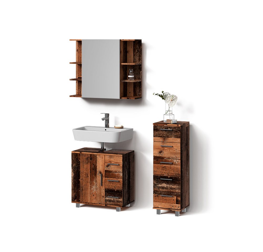 Livinity® Badmöbel-Set Eisak, Eiche rustikal/Eiche rustikal, 3 Teile, mit Midischrank von Livinity®