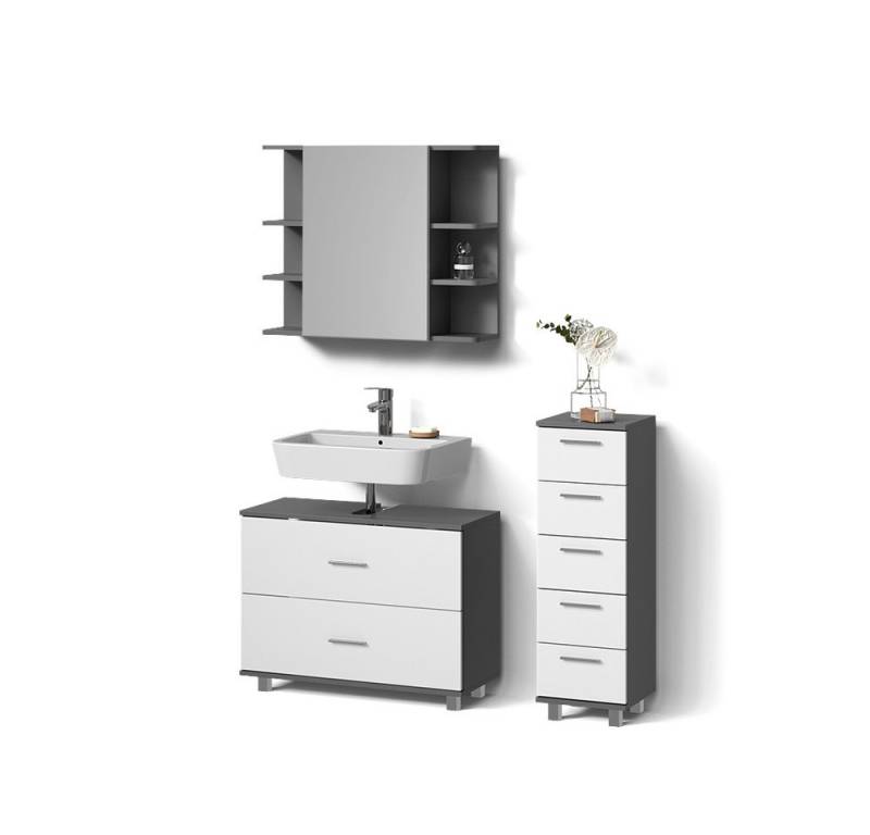Livinity® Badmöbel-Set Eisak, Weiß/Anthrazit/Anthrazit, 3 Teile, mit Unterschrank 80 cm von Livinity®