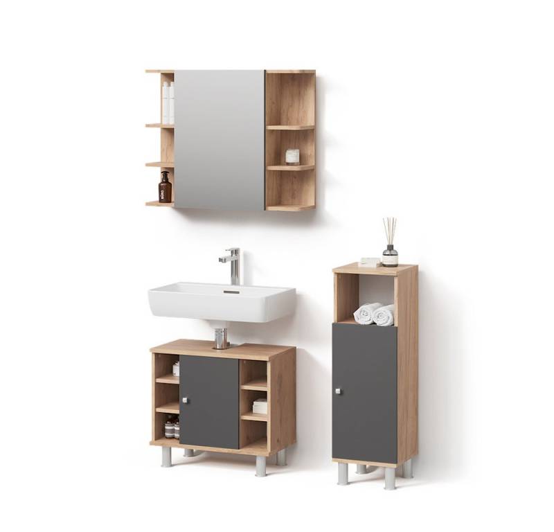 Livinity® Badmöbel-Set Fucino, Eiche/Anthrazit, 3 Teile, mit Midischrank von Livinity®